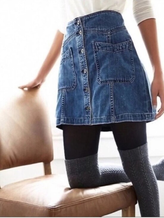 Free People Dresses & Skirts - Free People Come a Little Closer Denim Jean Button Front Mini Skirt Size 2